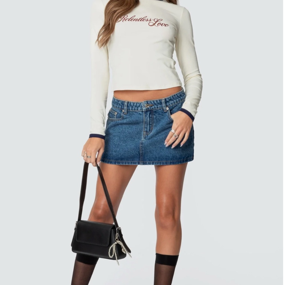 Edikted Blue Denim Mini Skirt